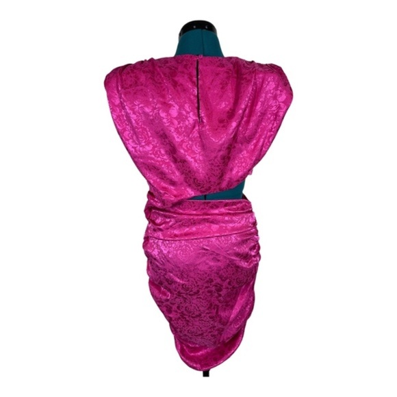 RONNY KOBO Kyle Asymmetric Cutout Dress Hot Pink Paisley Ruched Mini - Picture 4 of 8